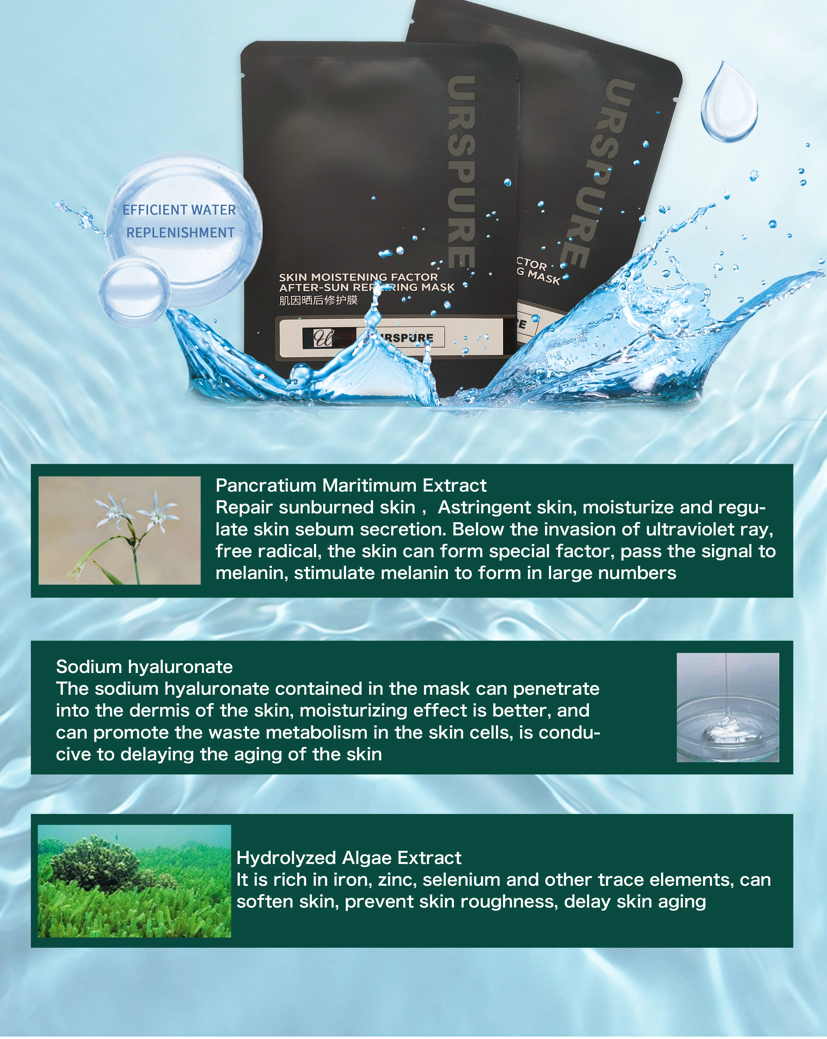 OEM  Korean cosmetics whitening repairing organic anti redness after-sun repairin face moisture hydrating sheet facial mask