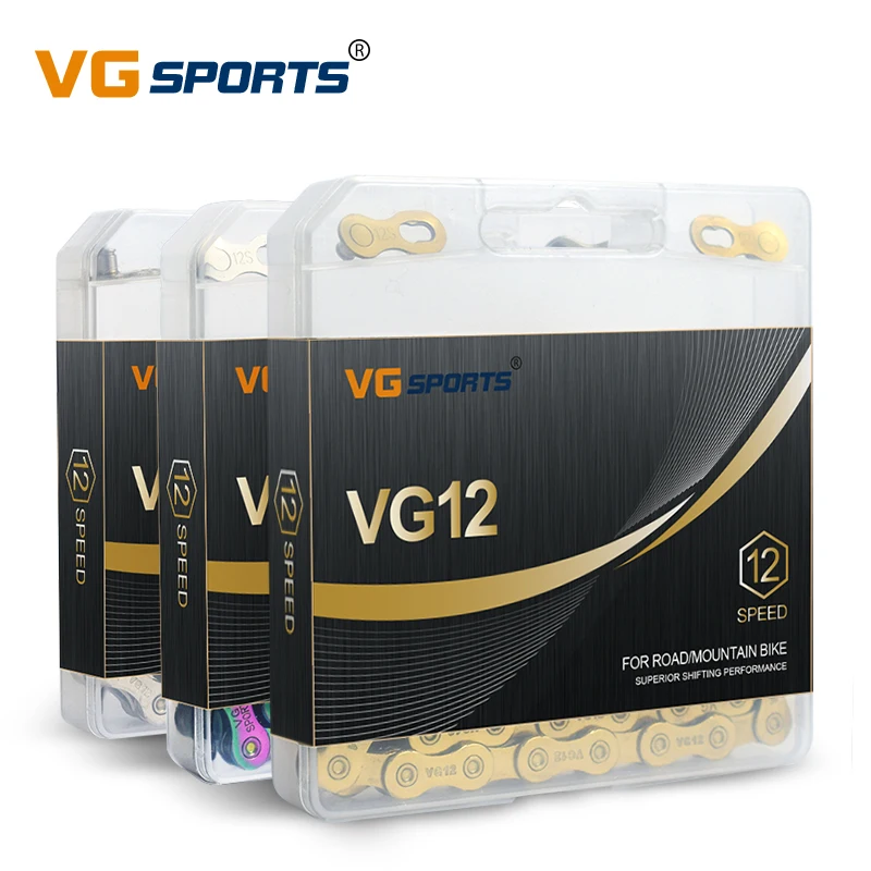  Сверхлегкая велосипедная цепь VG Sports на 12 Скоростей 126 звеньев серебряная Радужная титановая для горного и дорожного