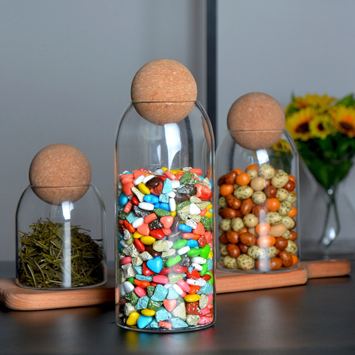 One Stop Shopping Various Sizes Premium Tea Spice Jar Kitchen Food Storage Containers Set Bottle Glass Jar With Cork Lids