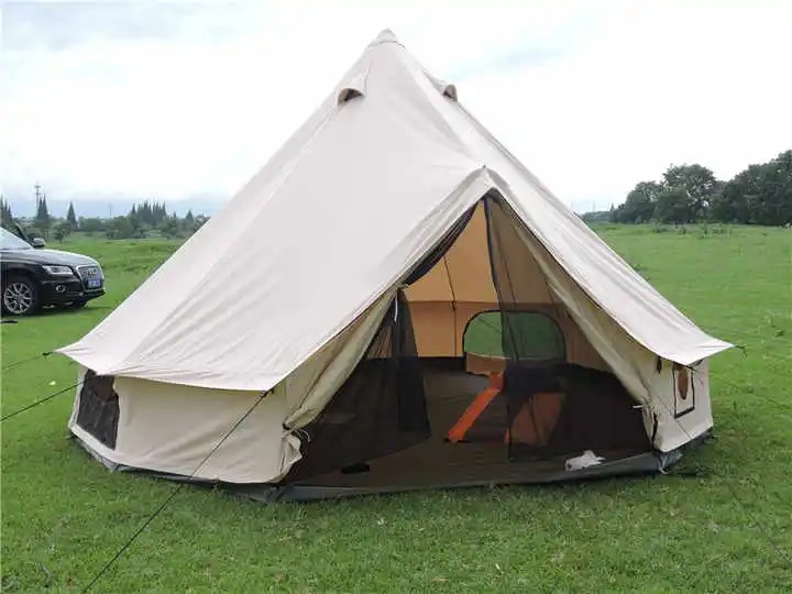 China Top Green Manufacture 3m 4m 5m Big Camping Tent Canvas Bell Tent Family Outdoor Tents