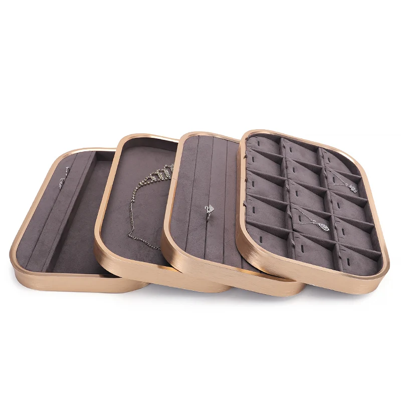 Dark Grey Jewelry Display Tray Microfiber Metal Frame Plain/Ring/Necklace/Pendant Jewelry Tray Necklace Trays Ring Organizer