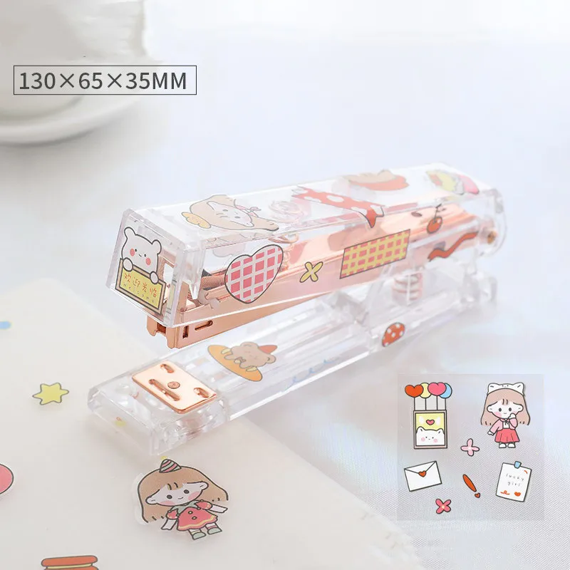 Ins Wind Rose Gold Transparent Stapler Office Labor Saving Binding Machine Diy Girl Heart Large Size Stapler