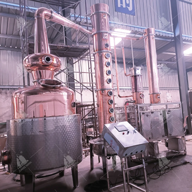 500 Gallon Alcohol Distillation Equipment Vodka Rum Column Still Copper Bubble Plates Distillery Steam Distillation Machine