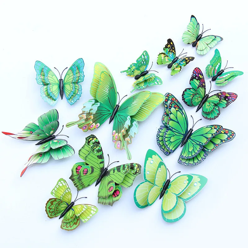 12Pcs 3D Double layer Butterfly Wall Sticker Set  for wedding Party Cosplay Offices Home Decor Kids room Fridge Magnet stickers