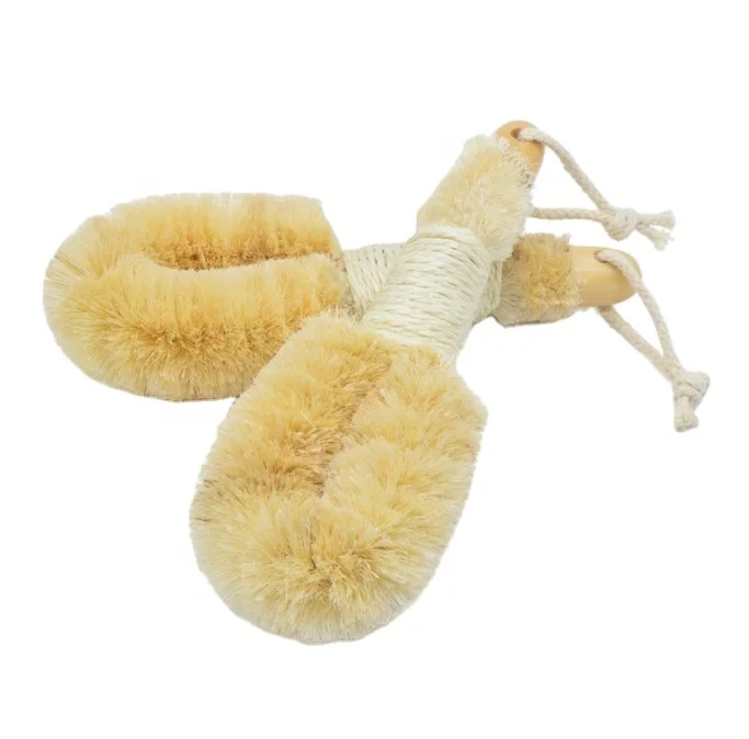 Hot sale long handle body dry massage skin bath exfoliating bamboo wooden shower cleaning cellulite scrub brush