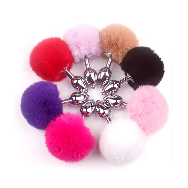 Adult Sex Toys Hair Ball Rabbit Tail Anal Plug Feather Pull Beads Metal Stainless Steel Anal Plug Unisex Backcourt Flirt Toys