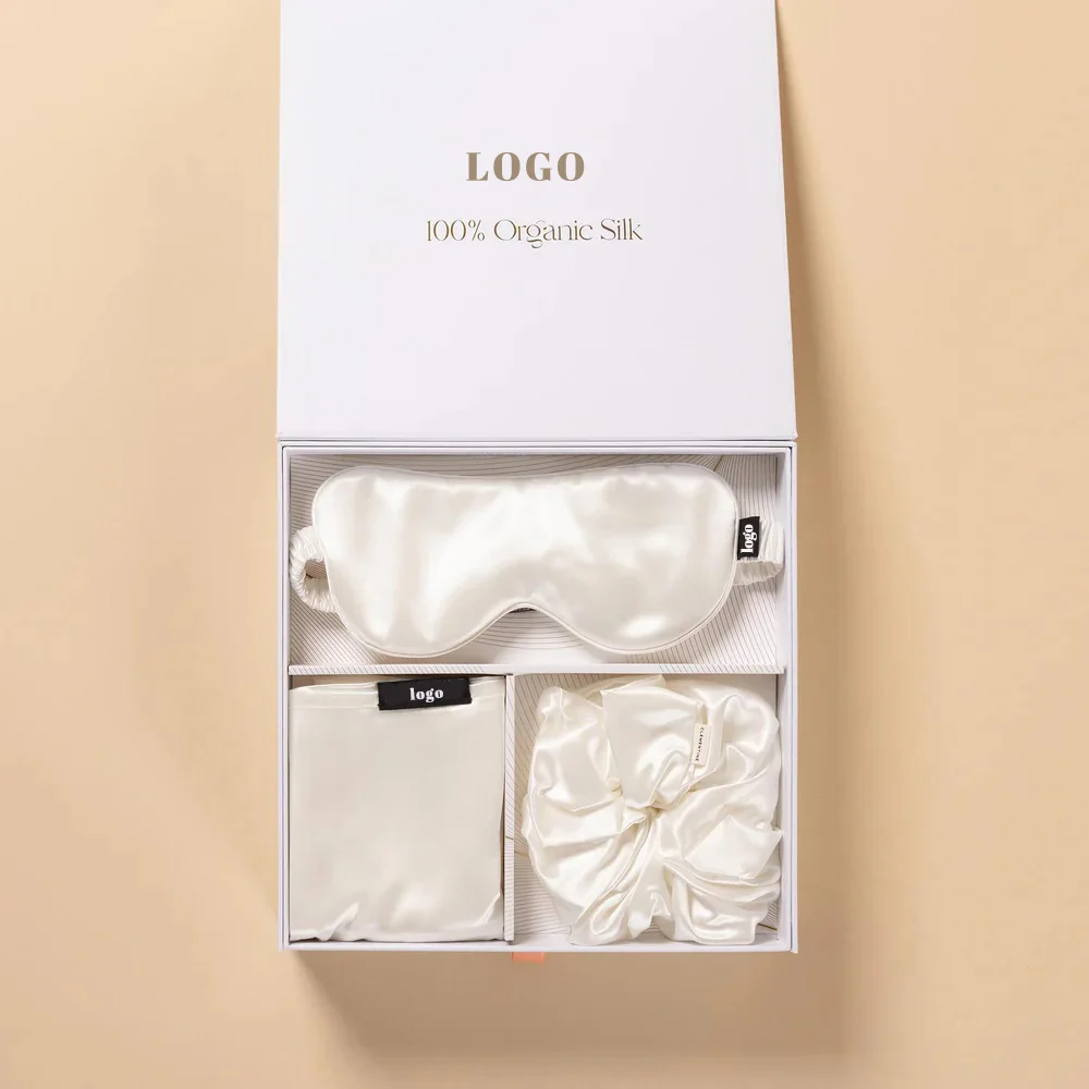 19mm Luxury silk sleep eye mask and scrunchies set silk satin pillowcase cover natural mulberry silk pillow case