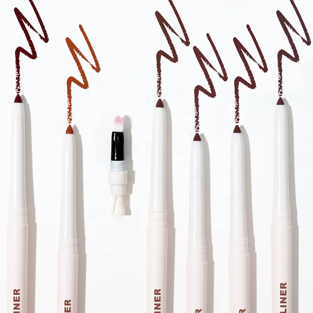 High Pigment Vegan Lipliner with Brush Sharpener Waterproof Private Label Cream Brown Lip Liner Pencil Custom Logo Lipliners