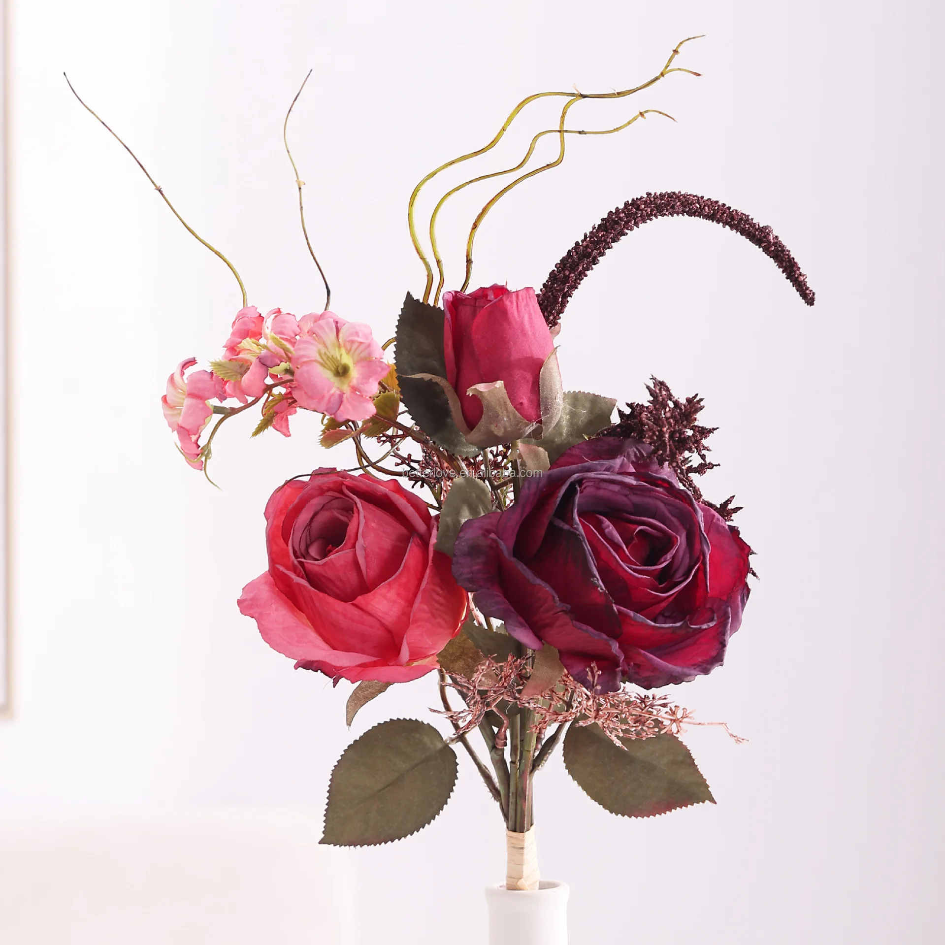 Classic wholesale single branch romantic rose Artificial Flowers For Home Decoration Festivals