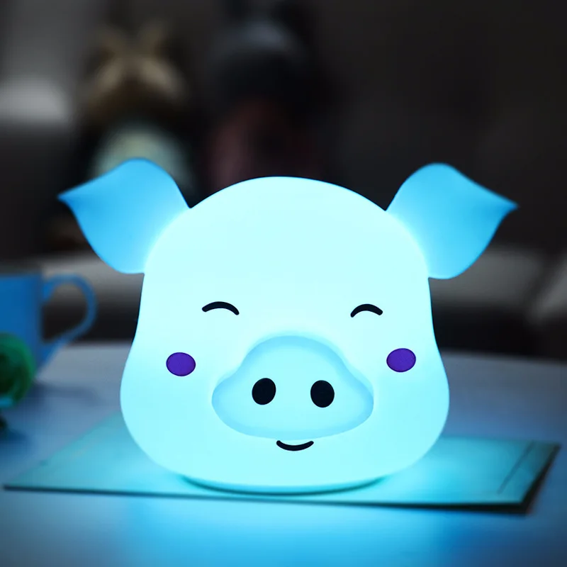 HDL410 Happy Pig Silicone Night Light Creative Sleep Light Home Electronic Led Shooting Atmosphere Light