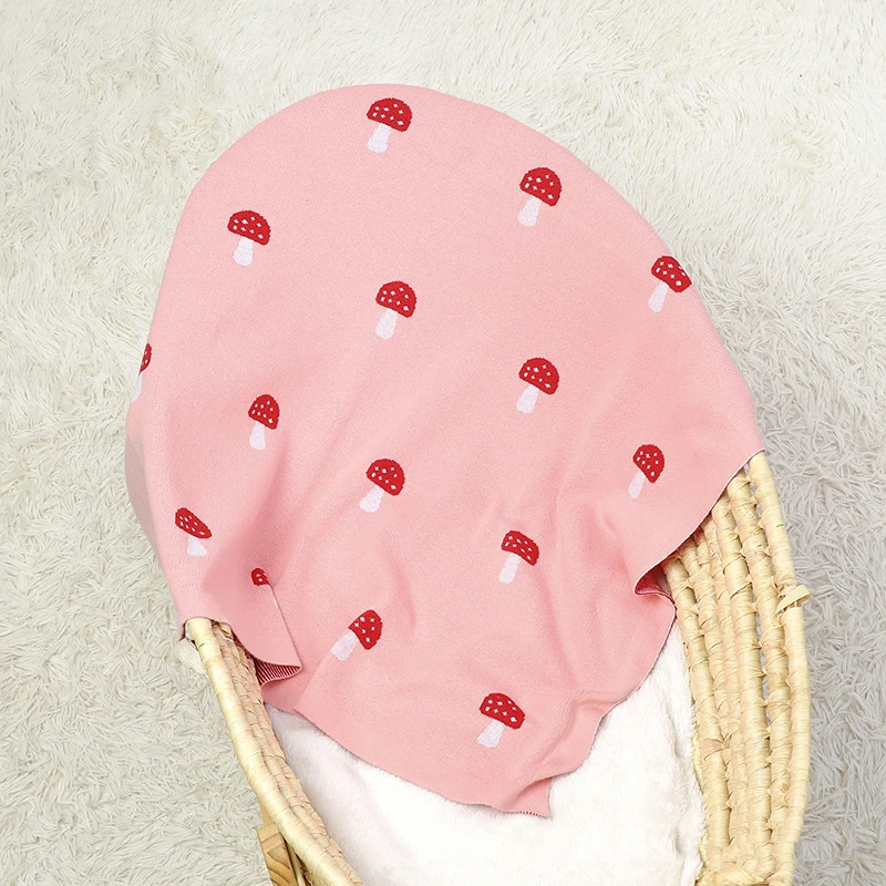 Cotton Knit Toddler Swaddling Blanket Mushroom Jacquard Baby Blanket for Newborn