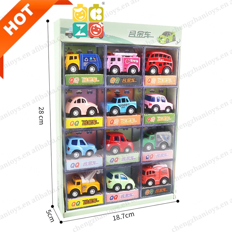CZ Police Engineering Car Set 12Pcs Clear Acrylic display box Cartoon Pull Back Alloy Car Toy City Van Truck Mini Die-cast Toy