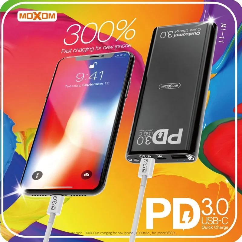 Really Slim 10000mah PD Power Bank 3.0 MOXOM PowerBank Quick Charge 30 For iphone xiaomi