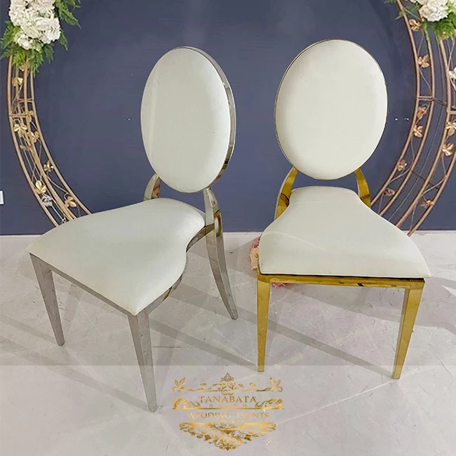 
 Элегантный дизайн, кожаные подушки, серебристый круглая спинка из нержавеющей стали, Штабелируемый свадебный стул  