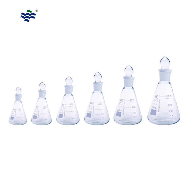 Chemistry Laboratory Clear 50ml 100ml Glass Conical Flask 250ml 125ml With Ground Stopper