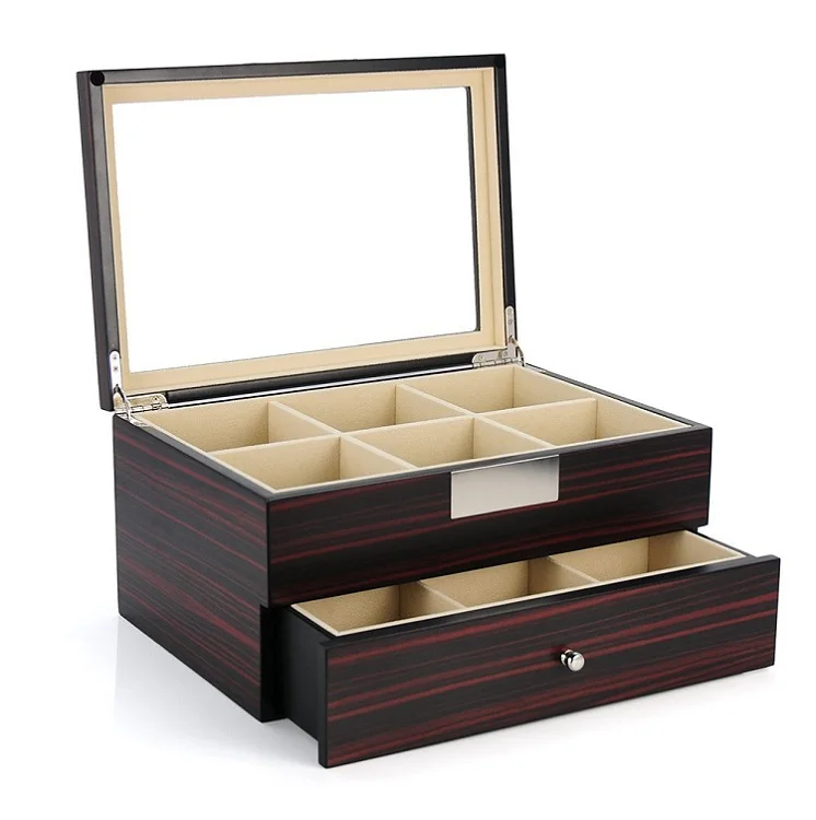 Hot Selling 2 Layer Storage case Tie Display Case Wooden Necktie Box with Drawer