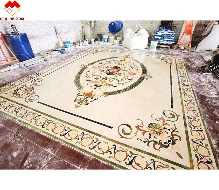 China luxury hotel marble carpet flooring tiles flower design waterjet marble medallion natural marble stone