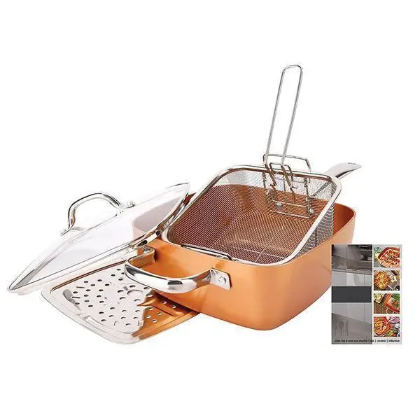 Aluminum Non-Stick Square Copper Deep Fry Pan With Ceramic Coating