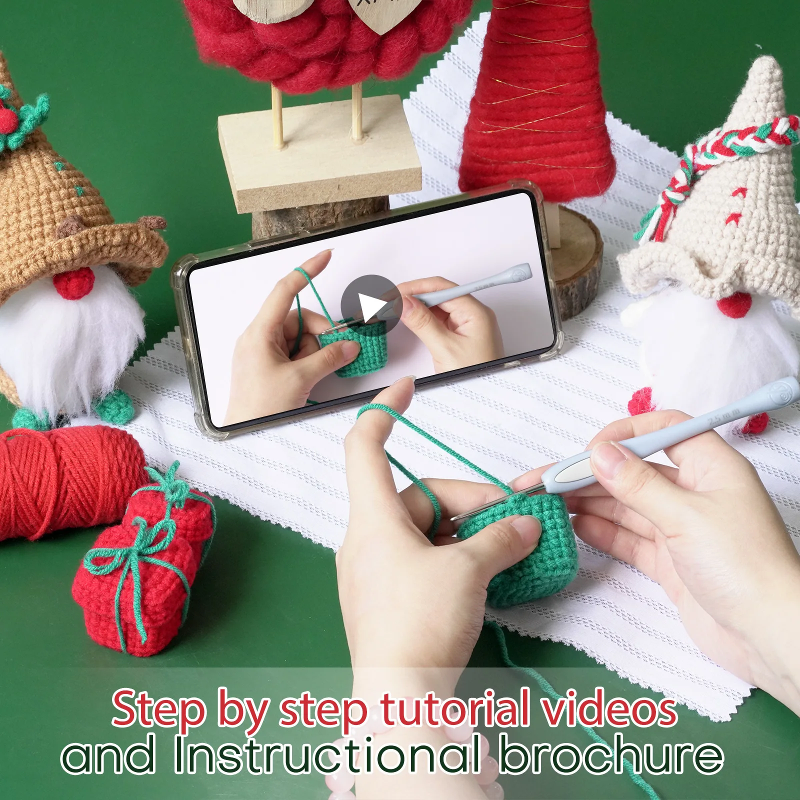 Christmas Gnome and Gift Boxs Crochet Kit for Adult Beginners with Step-by-Step Video Tutorials