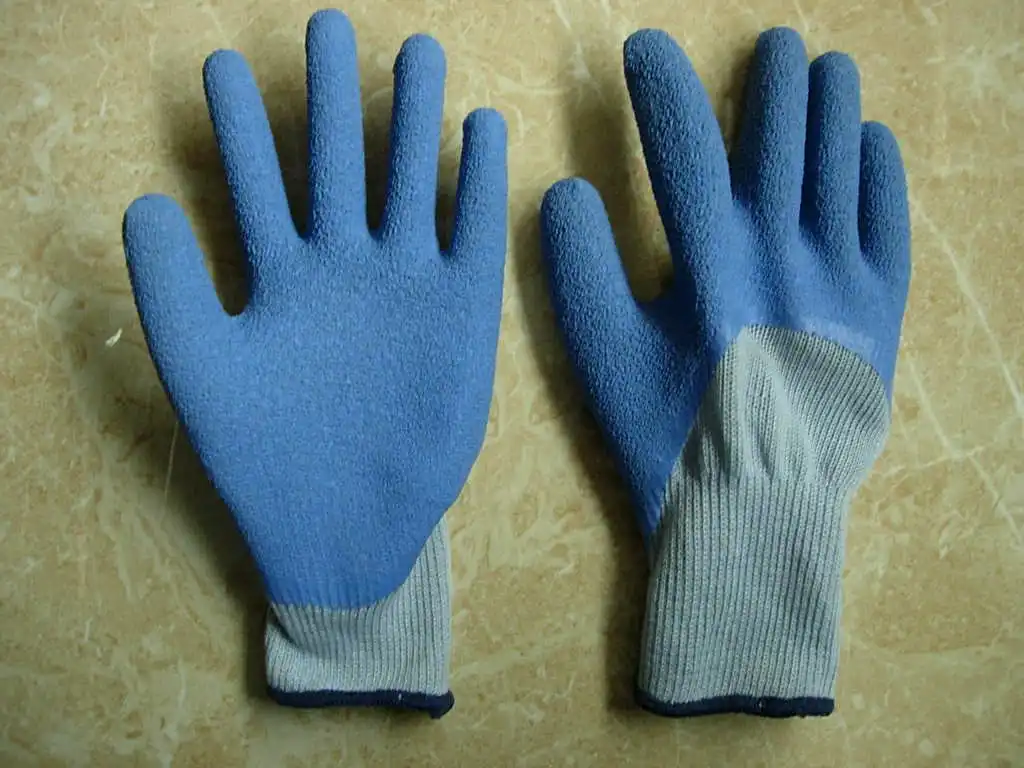 Work safety wave crinkled latex Gloves Non-slip 10gauge Polyester cotton Latex Crinkled work Gloves