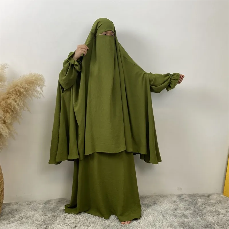 Wholesale Latest Abaya Set Long With One Layer Khimar Classy Dress Muslim Fashion Clothing Modest Khimar Hijab Abaya Set