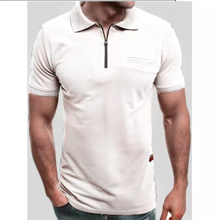 Оптовая продажа, новинка 2020, простые мужские однотонные лацканы, простая повседневная футболка на молнии с коротким рукавом, поло с коротким рукавом