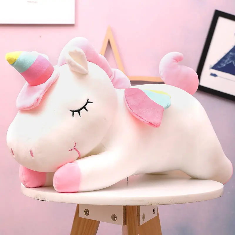 Cute angel unicorn throw pillow doll Rainbow colt throw pillow plush toy pink girl heart doll