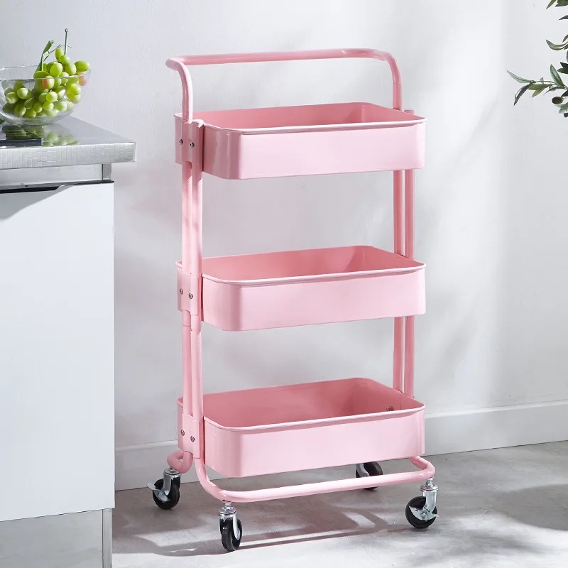 High Quality Household Trolley Slim Storage Shelf Cart 3 Tier Wheeled Carbon Steel Kitchen Organizer Rack