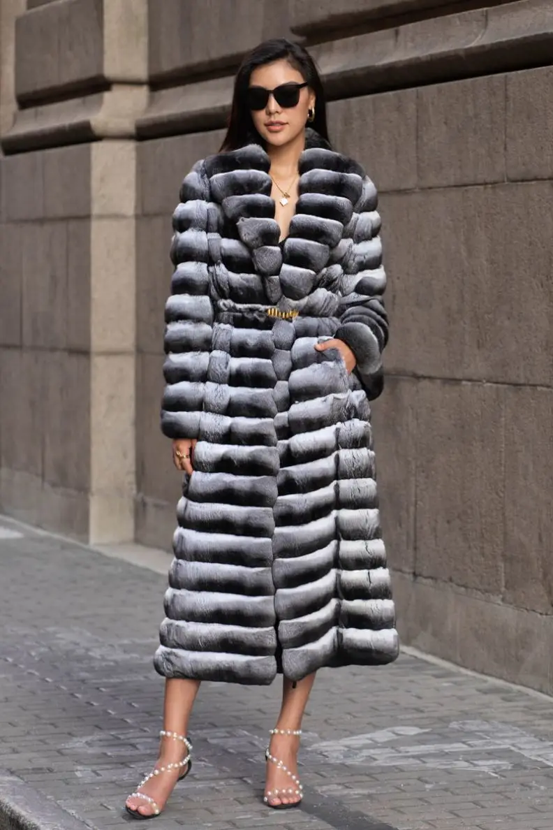 Factory High Quality Top Luxury Extra Long Chinchilla Fur Coat Real Chinchilla Fur Coat For Men And Women