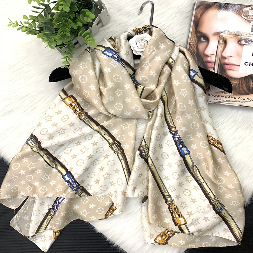 
Perfect Design Printed Logo Digital Twill Women Ladies Scarves Head Wrap Square Satin Muslim Headscarf Silk Scarf 