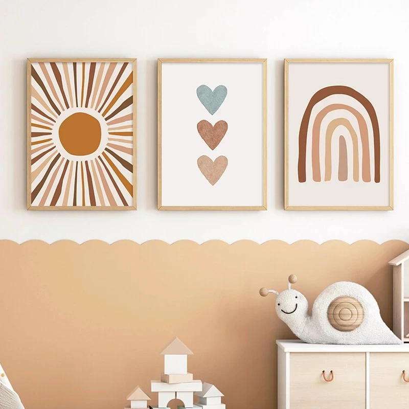 Abstract Sun Rainbow Nursery Posters Picture Print Wall Art Canvas Painting for Kids Room Home Decoration