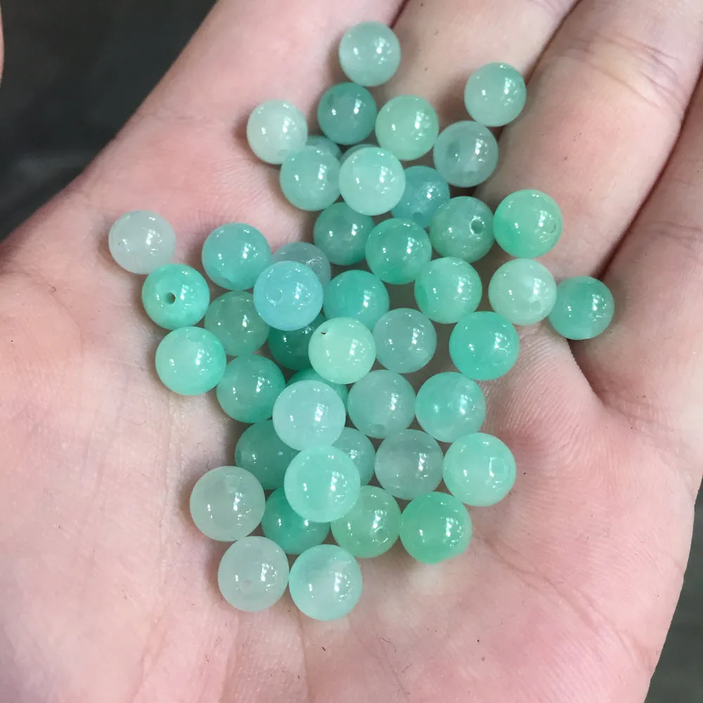 Wholesale Natural Myanmar Burma 7mm Green Jade Jadeite Jasper Water Blue Round Beads For Jewelry Making