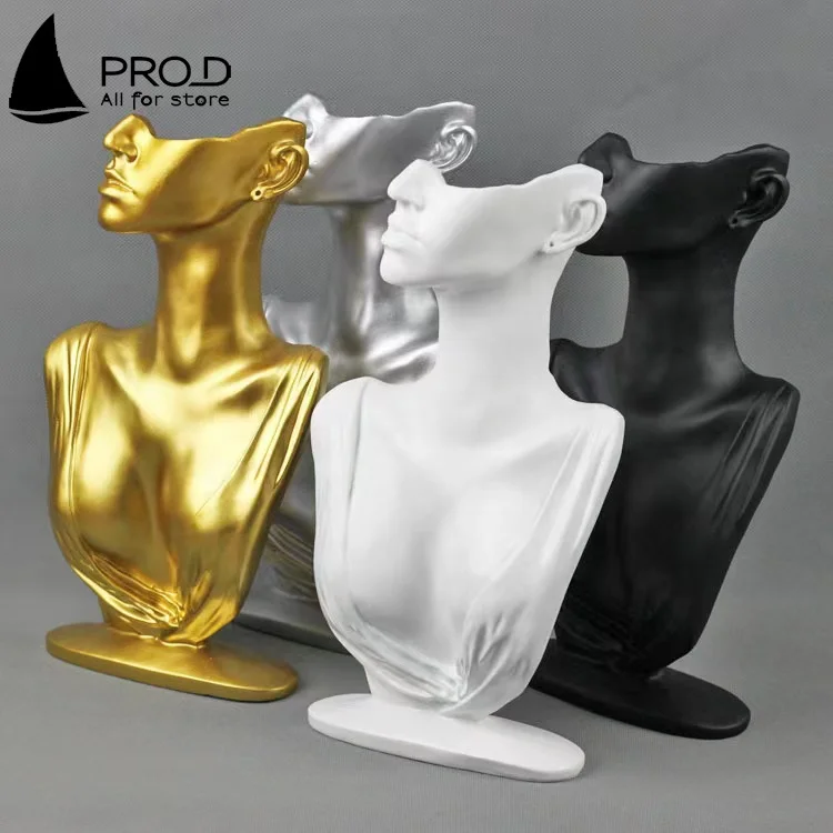 Home Vertical Resin Half Face Mannequin Earring Display Rack Jewelry Neck Holder