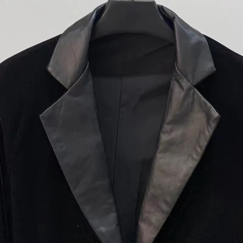 2021 New Short sheep leather spliced gold velvet suit for leisure