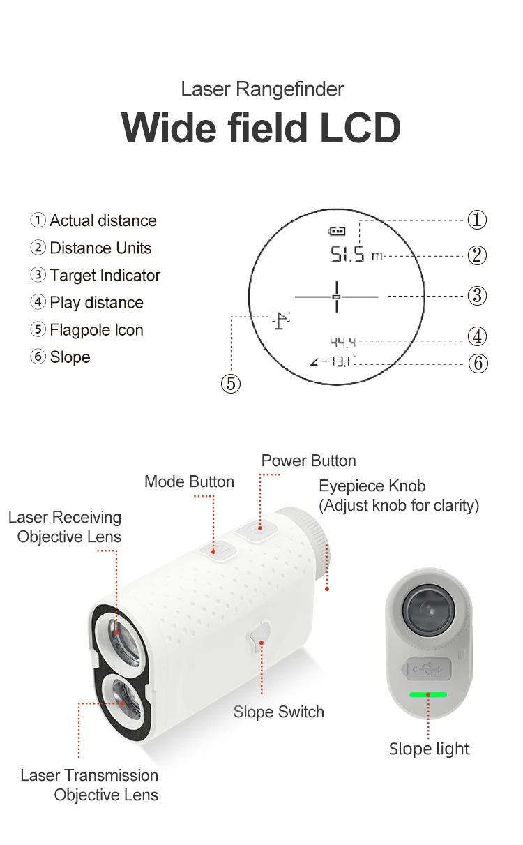 Durable golf rangefinder with slope switch high accuracy speed up flag lock vibration