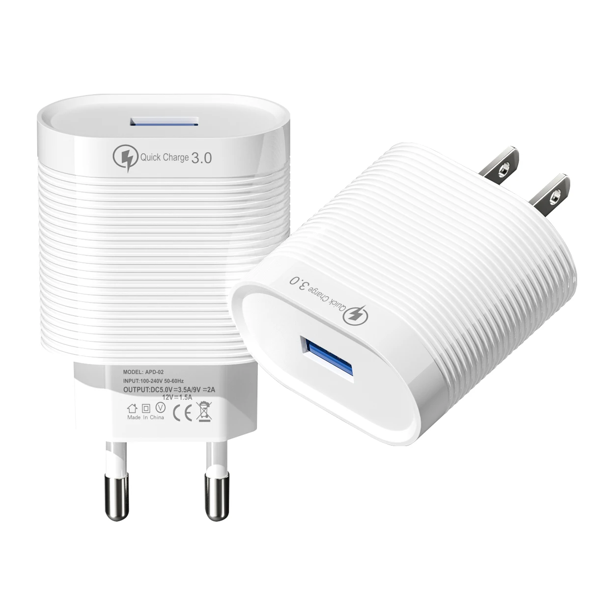 
QC3.0 stripe mobile phone fast charging head 5V9V12V through the wall Type-C European and American power adapter APD 
