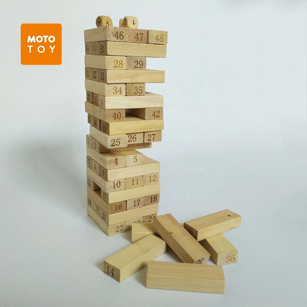 51 Pcs Wooden Blocks Stacking Blocks Tumbling Tower Game Toppling Timbers Toys Funny Lawn Yard Game Educational Toy Gift