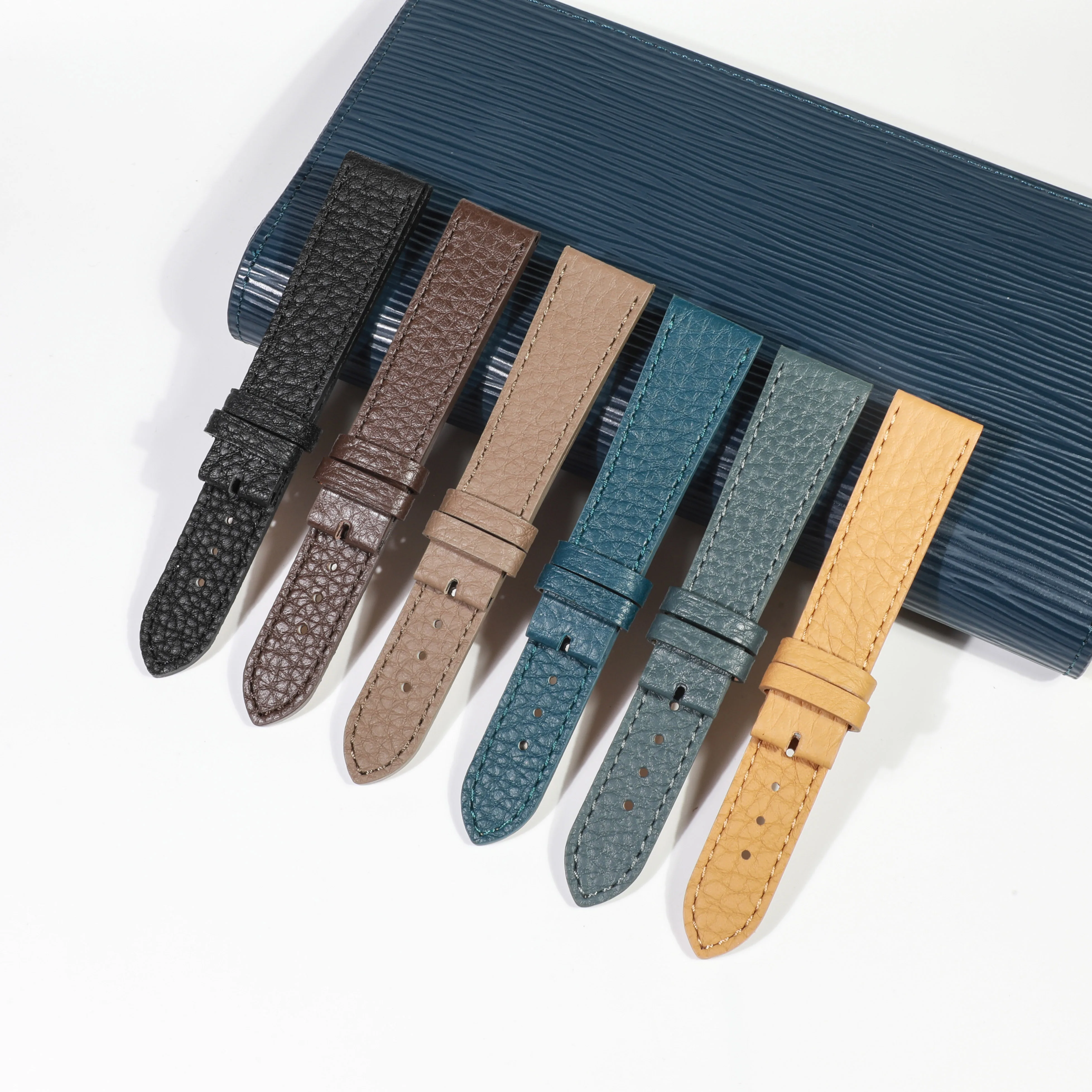 ODM/OEM Italian Vintage Lychee Grain Clemence Flat Type Durable Calfskin Leather Strap 14/16/18/20mm For Universal Watch Strap