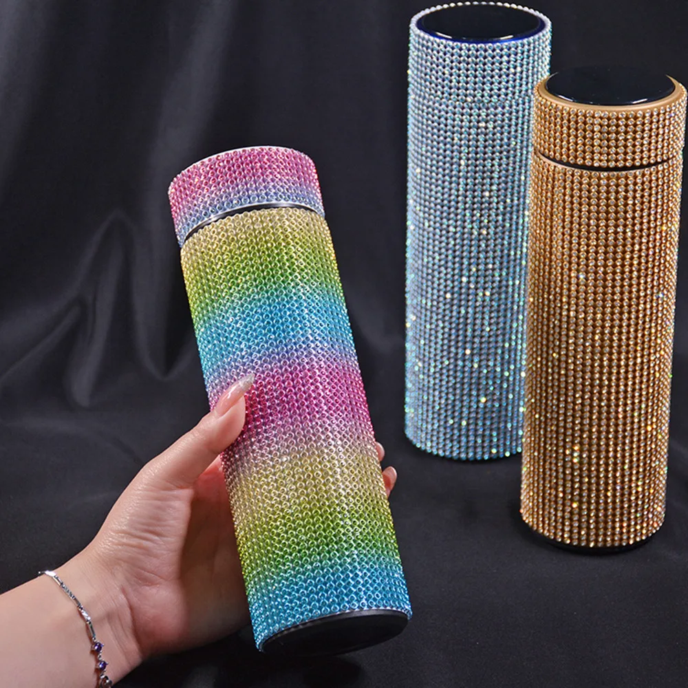 Outdoor Bottles 304 Double Wall Portable Bling Water Bottle Triangle Coffee Flask  Vacuum Insulated Tumbler Cup