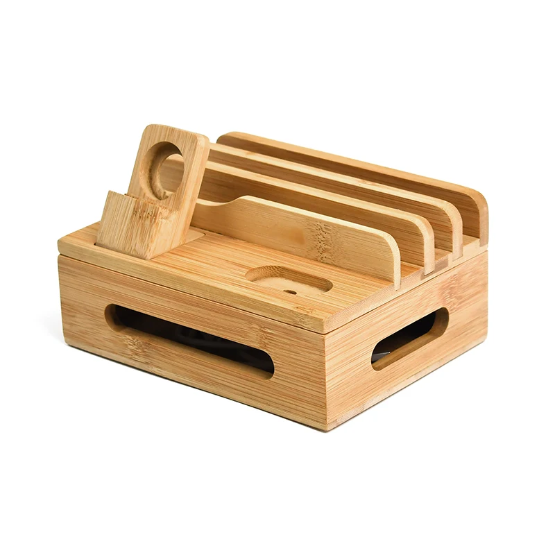 WDF New Product charging stations for multiple devices charging base storage box tablet computer stand bamboo charging station