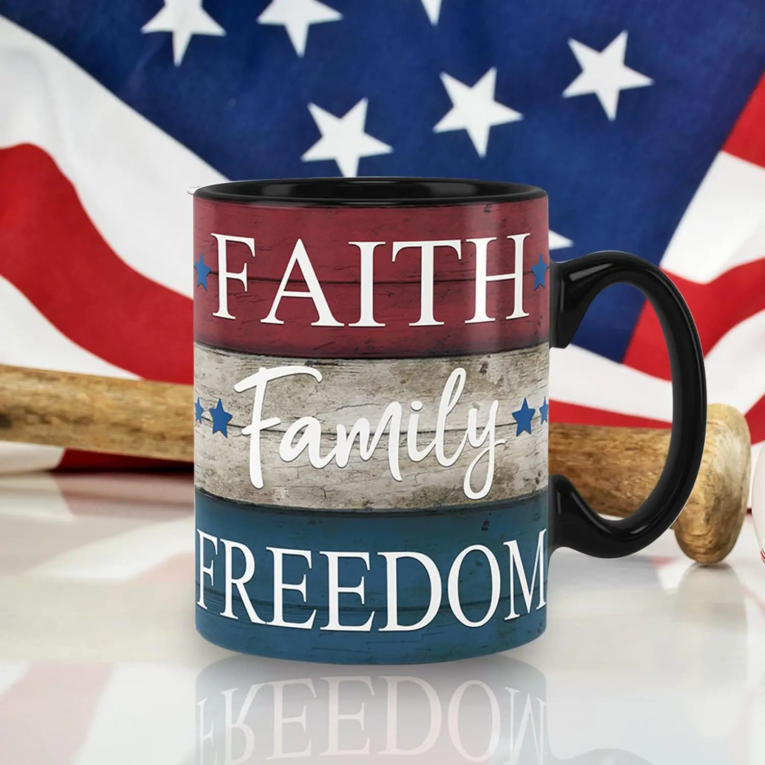 Pafu I2Pcs Patriotic Mugs 4th of July Ceramic Cups Vintage American Flag Stars Stripes Print Drinking Mugs Coffee Cups