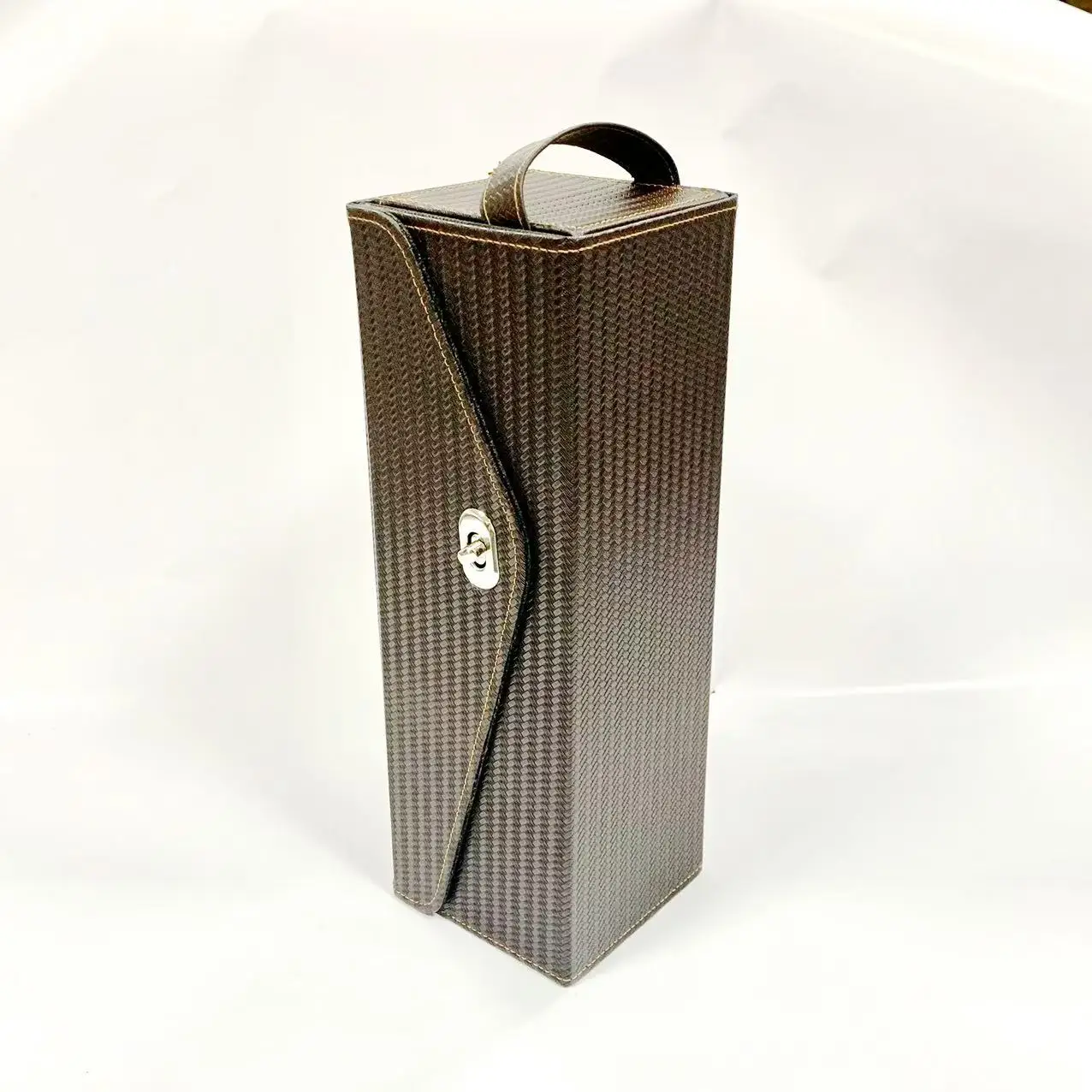 Custom Size Leather Wine Box With Handle Metal Lock Folding Custom Wine Bottle Gift Box Packaging Luxury Wine Box