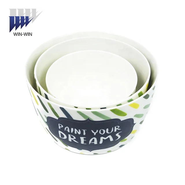 3pieces colorful custom ceramic bowl for full decal designs
