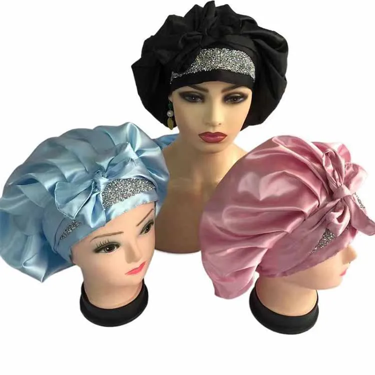 Оптовая продажа, шелковые атласные спальные чапки разных цветов с длинным галстуком