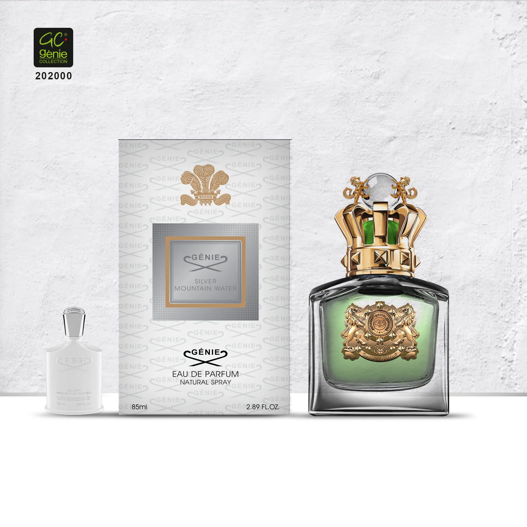 High Quality  Arabic Style Original Brand Genie Collection Silver Mountain 202000  Perfume 85ml  for Men with Fragrant Oil