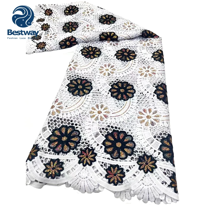 Bestway Unique Fashion White And Black Sequence Cord Lace Cotton Lace Party Wedding Lace