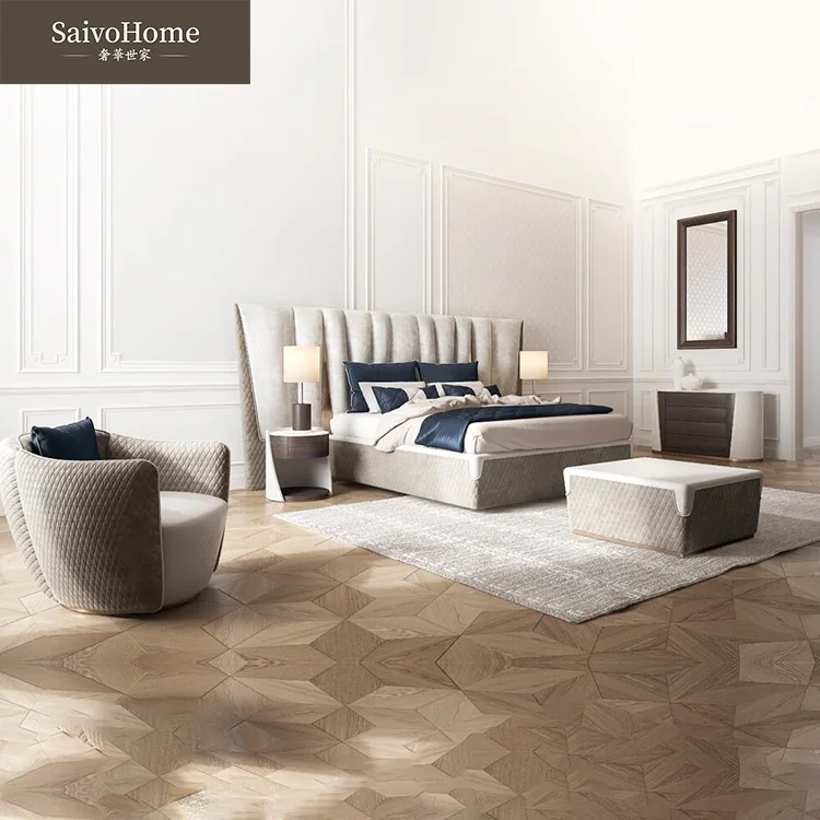 New design italian bed set bedroom furniture solid wood frame luxury queen size modern genuine leather king size bed