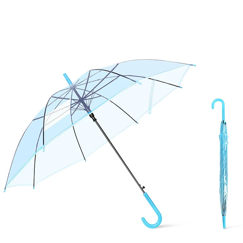 Wholesale windproof straight colorful clear adult PVC POE transparent clear umbrella custom
