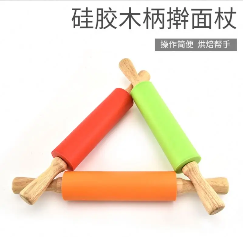 Mini Rolling Pin, Wooden Handle Rolling Pin Non-Stick Silicone Rolling Pins for Home Kitchen Children Cake