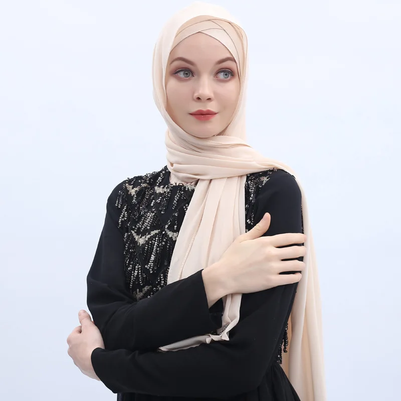 Women personal custom fashion muslim hijab Pearl Chiffon Georgette cheap shawls scarf ready to ship